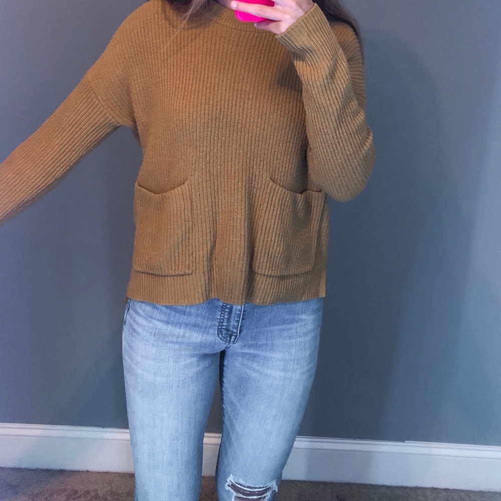 madewell mustard patch pocket pullover sweater